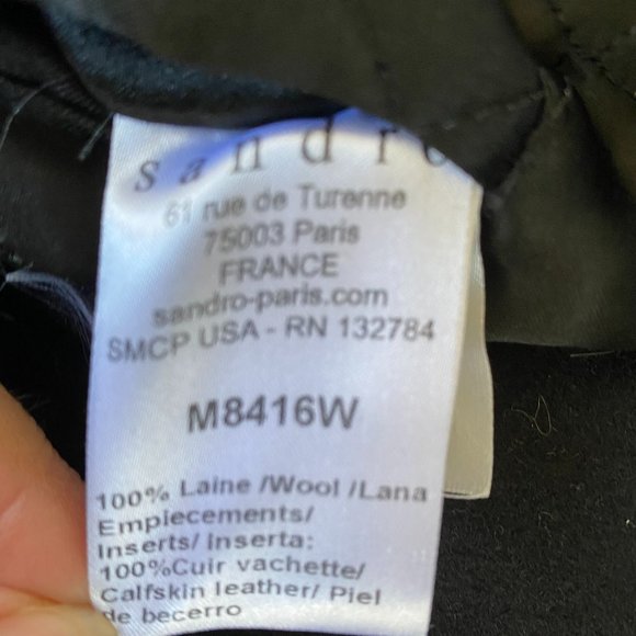 SANDRO Paris Black Leather Trim 100% Wool Pea Coat - Picture 10 of 14